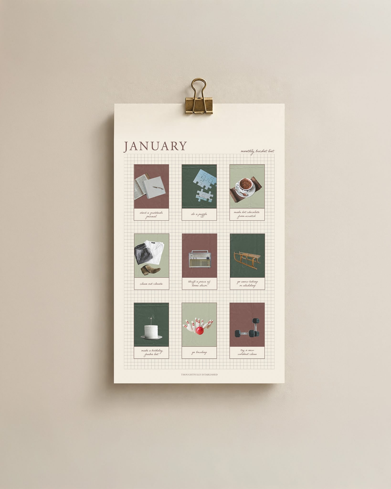Monthly Bucket List Calendar
