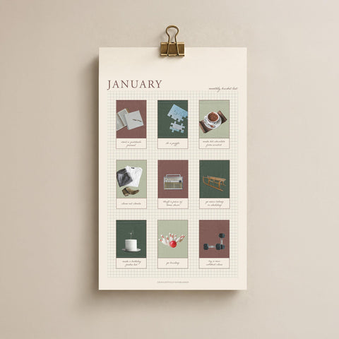 Monthly Bucket List Calendar