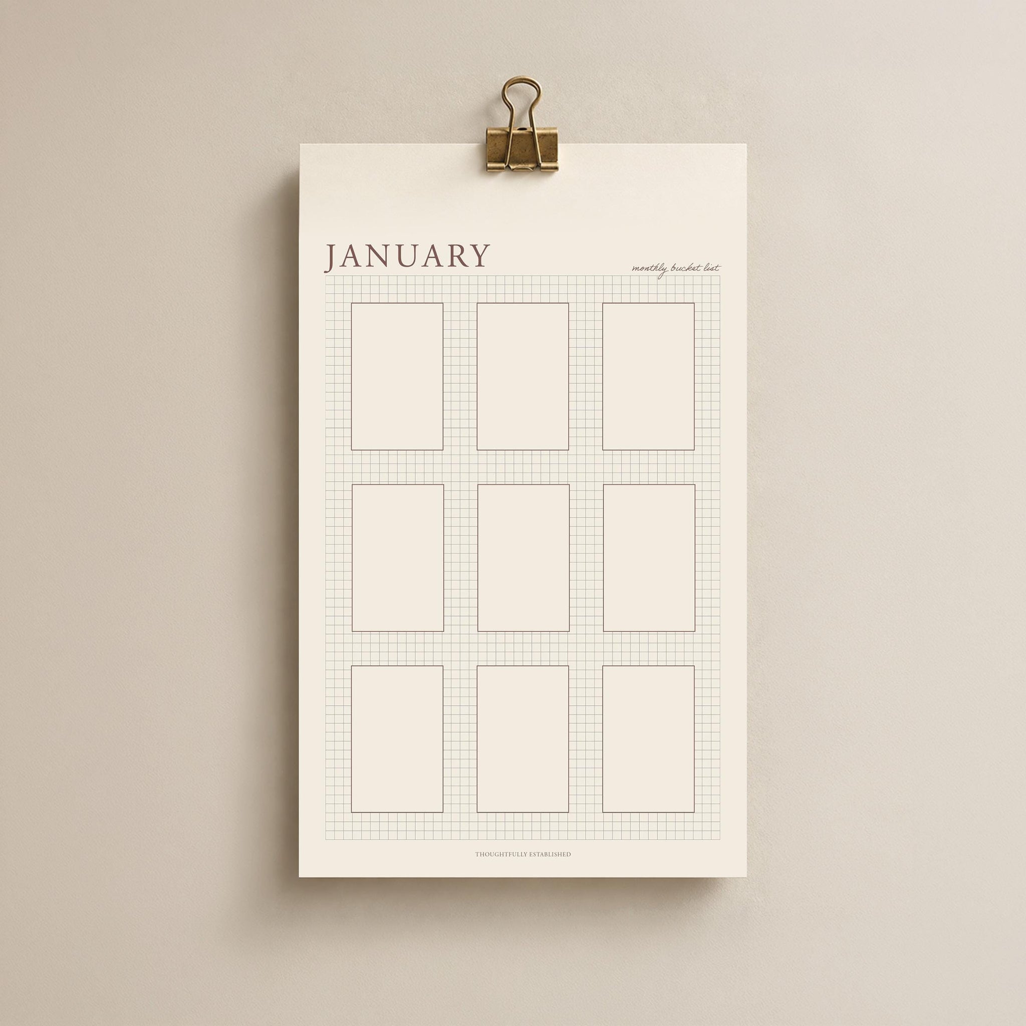 Blank Monthly Bucket List Calendar