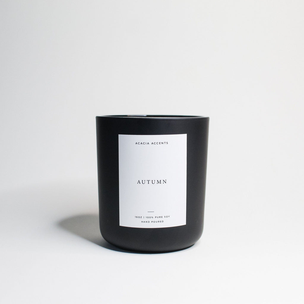 Autumn Soy Candle | Essential Oil Candle | 8oz Fall Candle | Vegan Soy Candle | Gold Lid Candle | Black Jar Candle